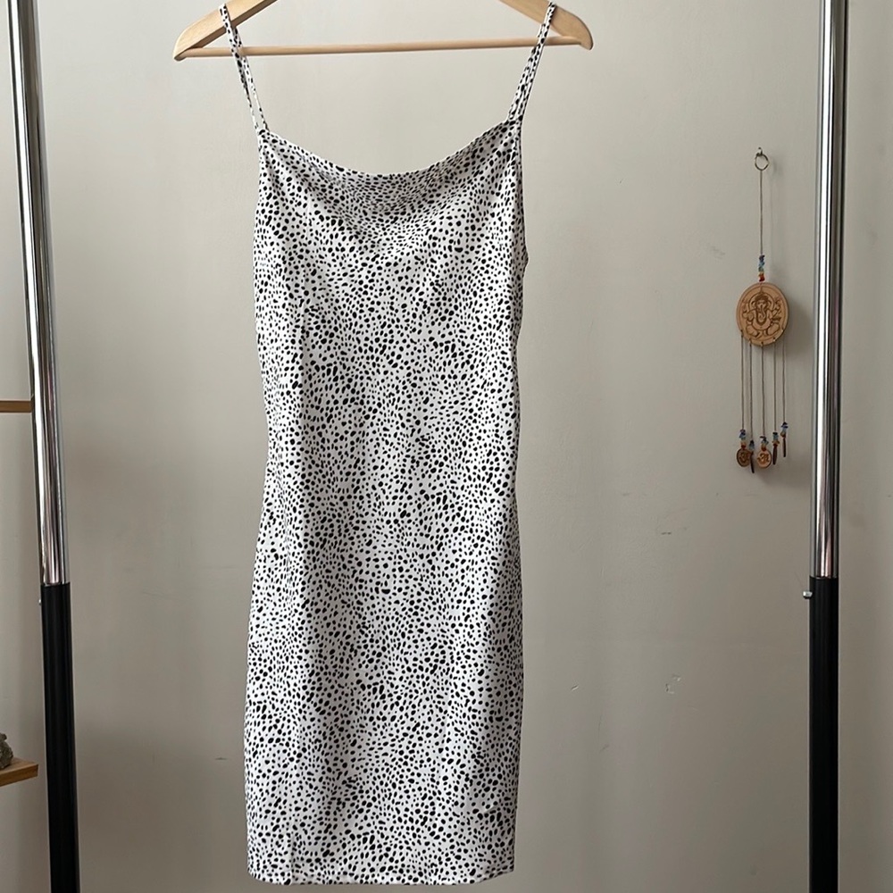 Shein White And Black Dalmatian Dot Cowl Neck Strapped Mini Dress- Size Small